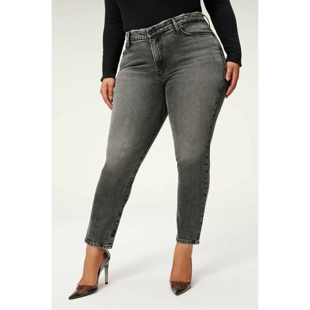 Good American Good Classic Low Waist Fray Black Gray Ankle Jeans womens 20 new - Picture 5 of 16